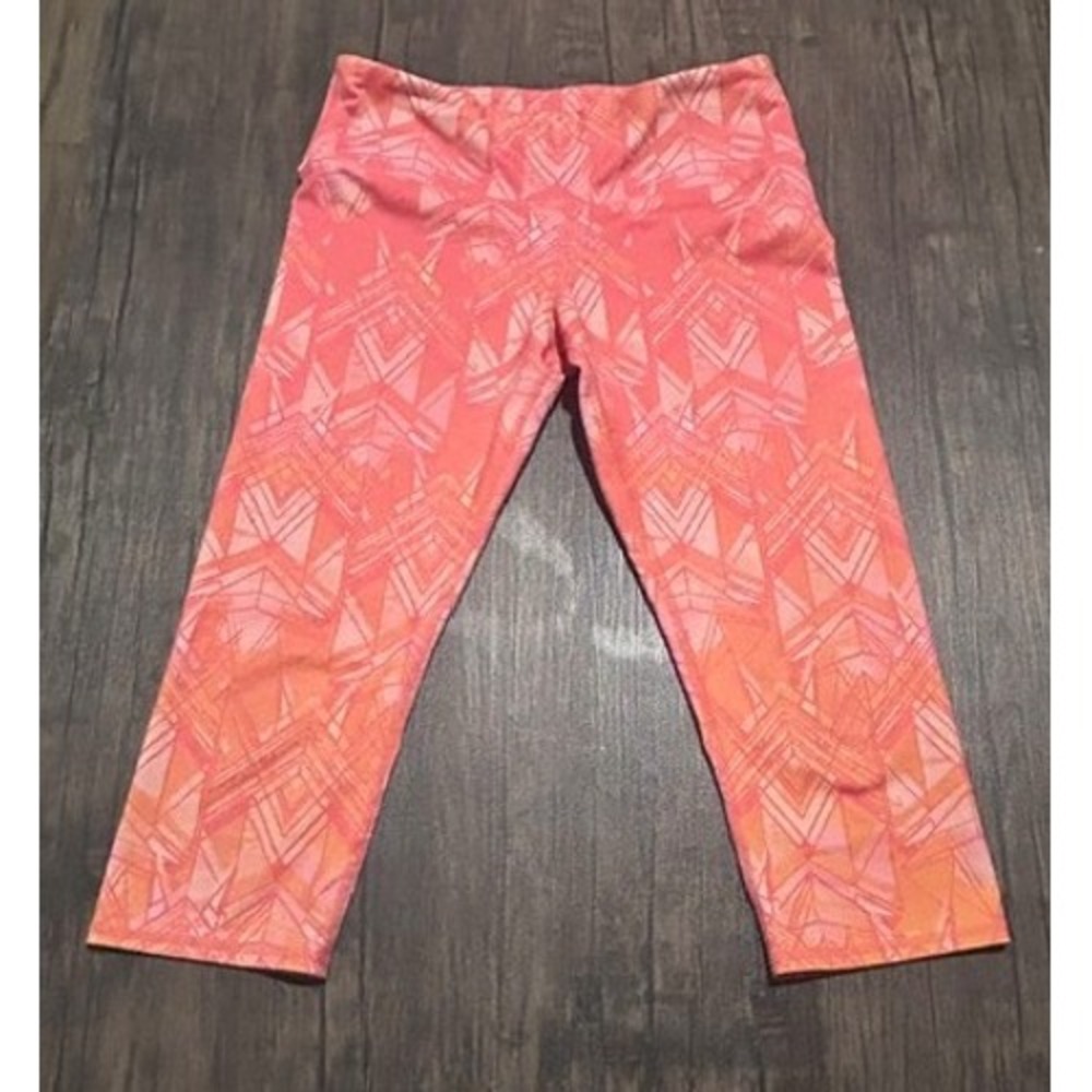 Alo Yoga Women Coral Pink Orange Geometric Print Capri Gym Sporty Small